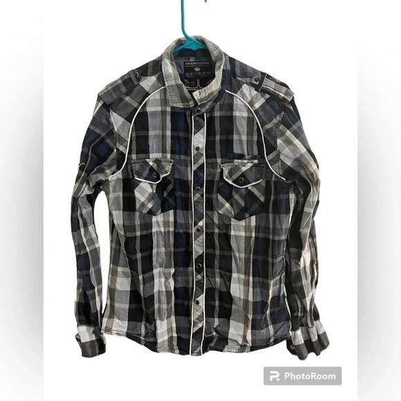 The Buckle Pop Icon Plaid blue shirt with snap buttons Size Large - Picture 1 of 5